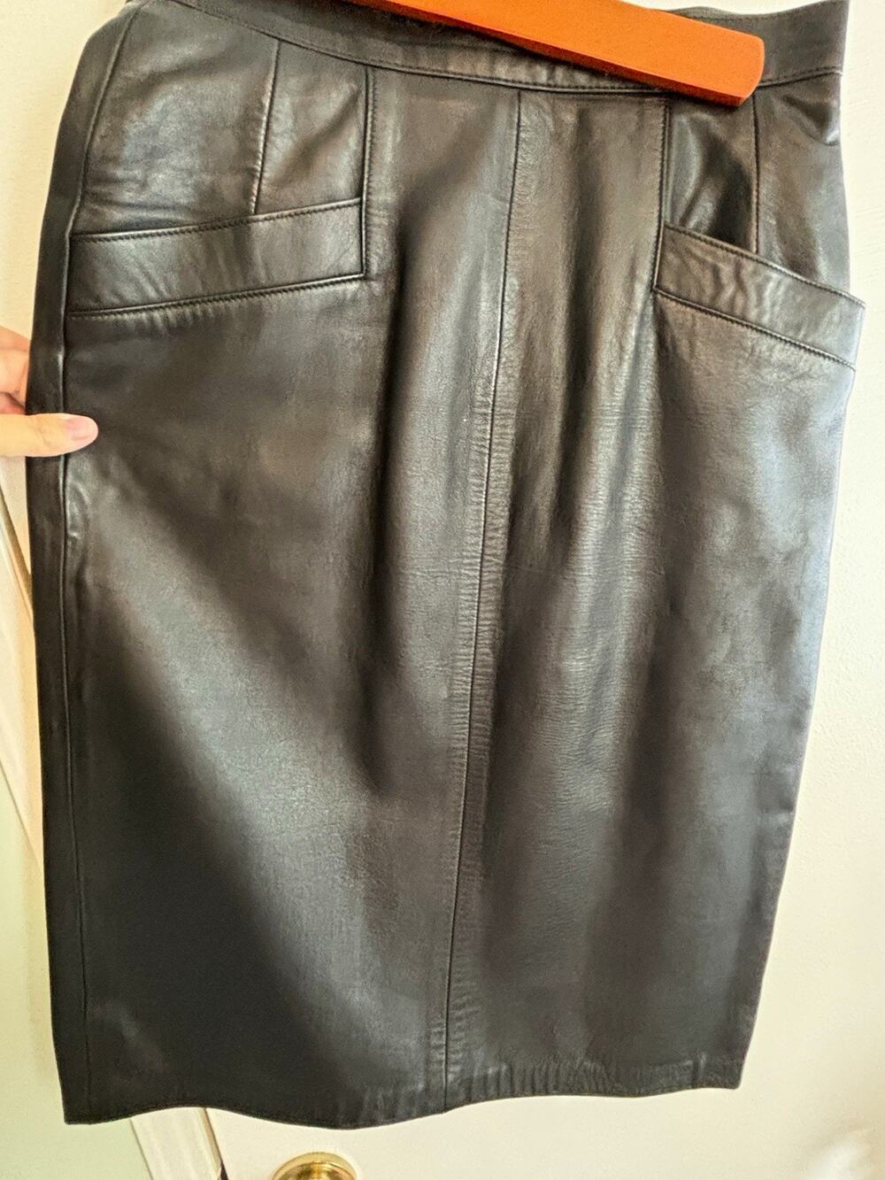 Next Collection Leather Pencil Skirt Black Size 12 Knee Length Lined Pockets